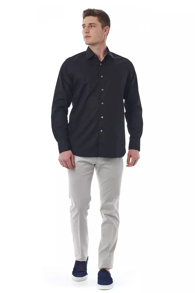 Camisa elegante italiana de algodón negra Bagutta