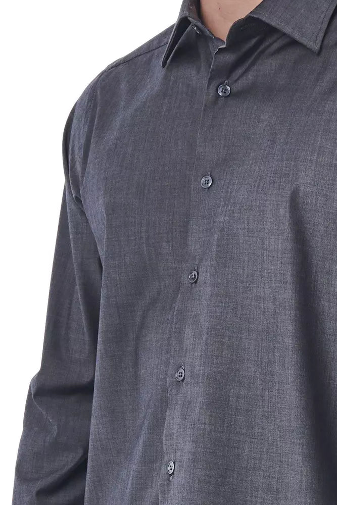 Camisa sofisticada con cuello italiano en gris de Bagutta