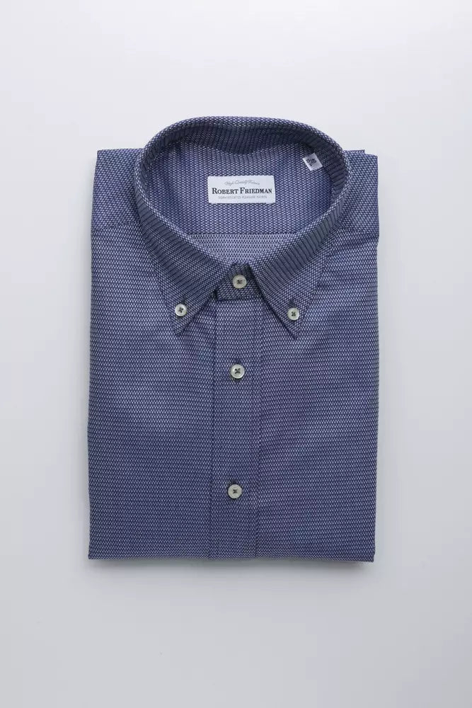 Chemise boutonnée en coton bleu élégant de Robert Friedman