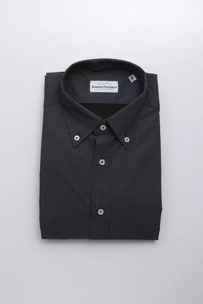 Chemise boutonnée en coton noir élégante de Robert Friedman