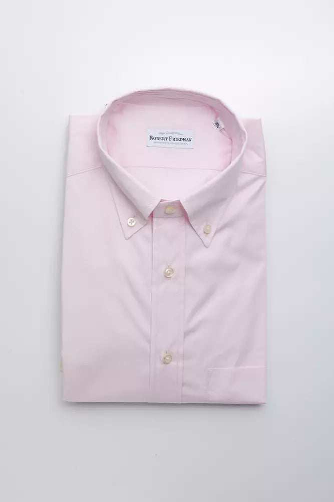 Camisa elegante de algodón rosa con botones de Robert Friedman