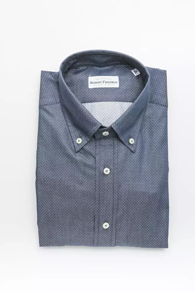 Camisa elegante de algodón azul de corte regular de Robert Friedman