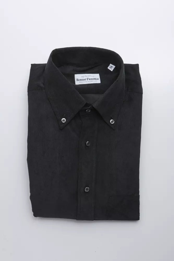 Chemise boutonnée noire élégante en coton de Robert Friedman