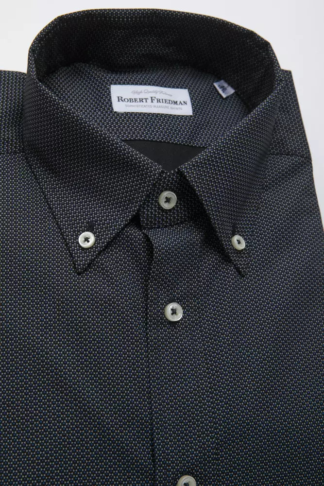 Chemise boutonnée en coton noir élégante de Robert Friedman