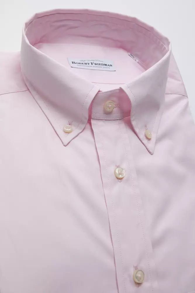 Chemise boutonnée en coton rose élégante de Robert Friedman