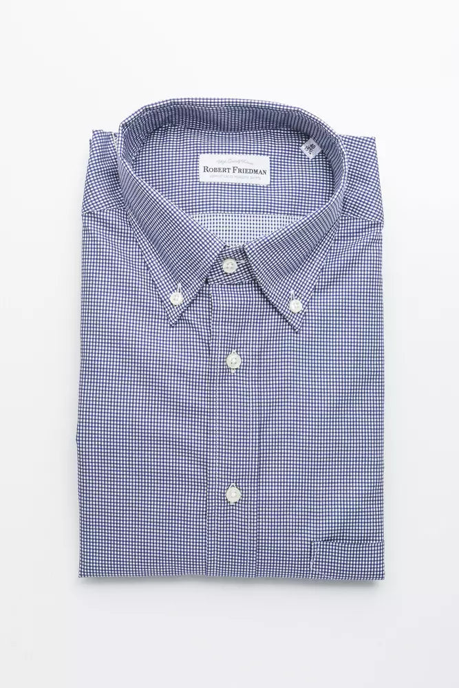 Camisa elegante de algodón azul con botones de Robert Friedman