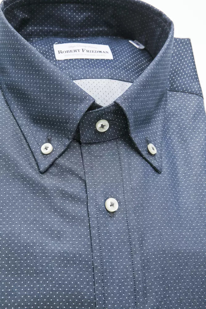 Camisa elegante de algodón azul de corte regular de Robert Friedman