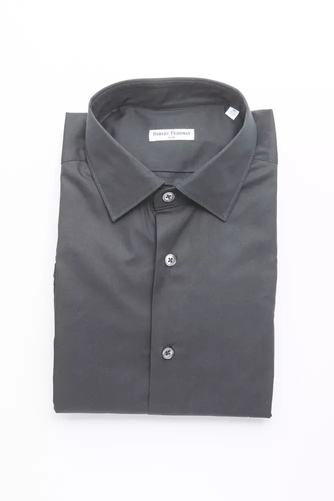 Chemise noire élégante à col moyen slim de Robert Friedman