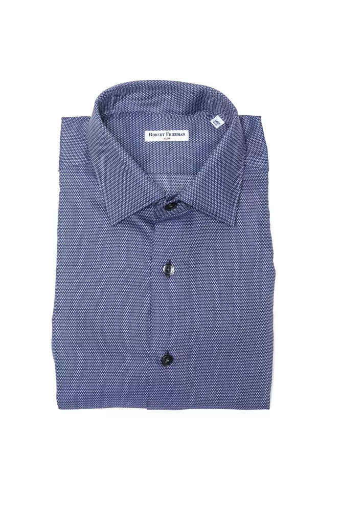 Camisa elegante de algodón azul con cuello entallado de Robert Friedman