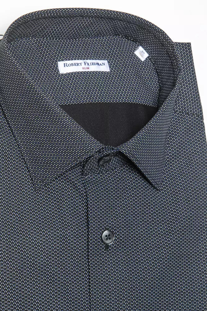 Camisa elegante de algodón negra con cuello entallado de Robert Friedman