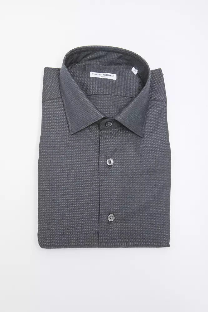 Camisa elegante de cuello estrecho en mezcla de algodón negra de Robert Friedman