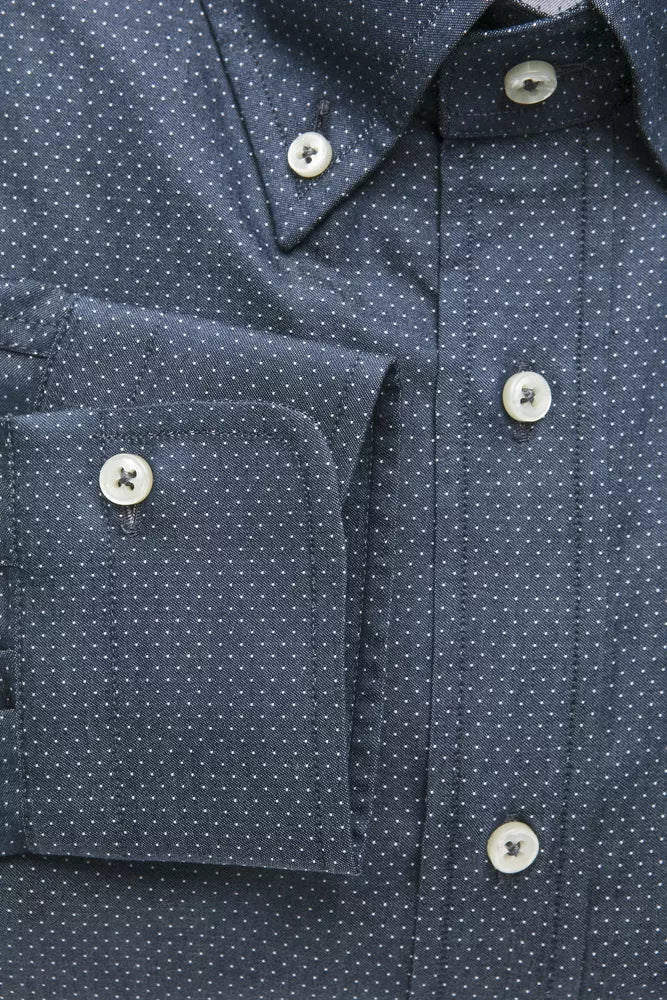 Camisa elegante de algodón azul de corte regular de Robert Friedman