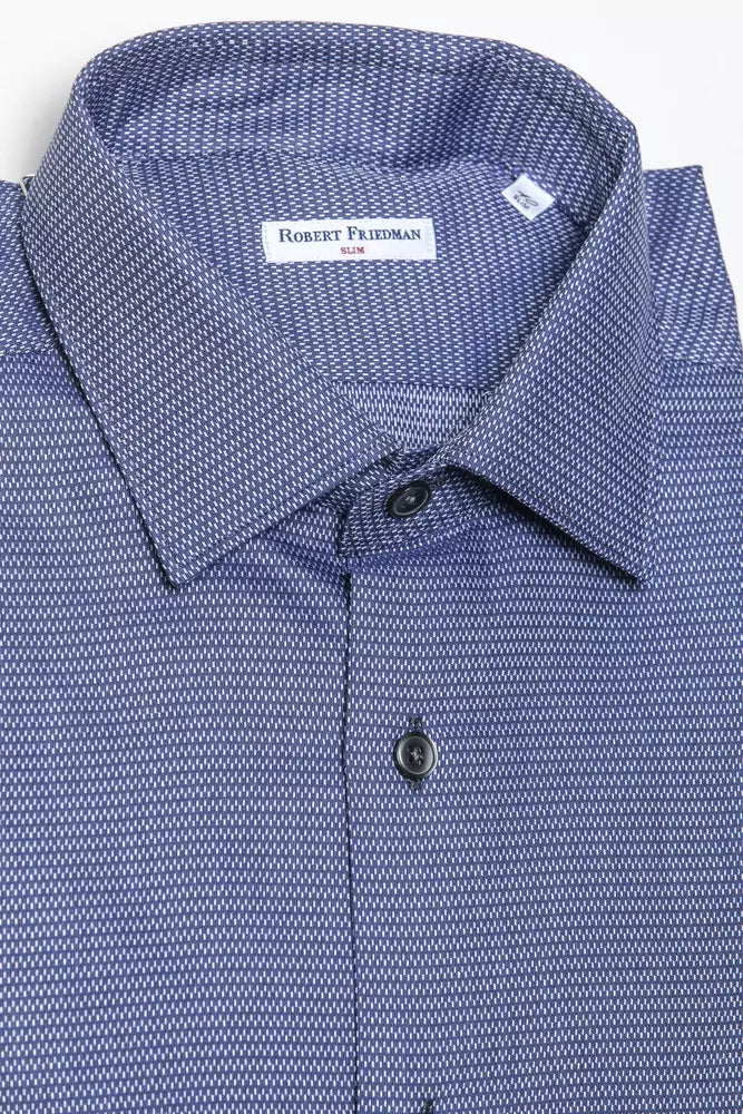 Camisa elegante de algodón azul con cuello entallado de Robert Friedman