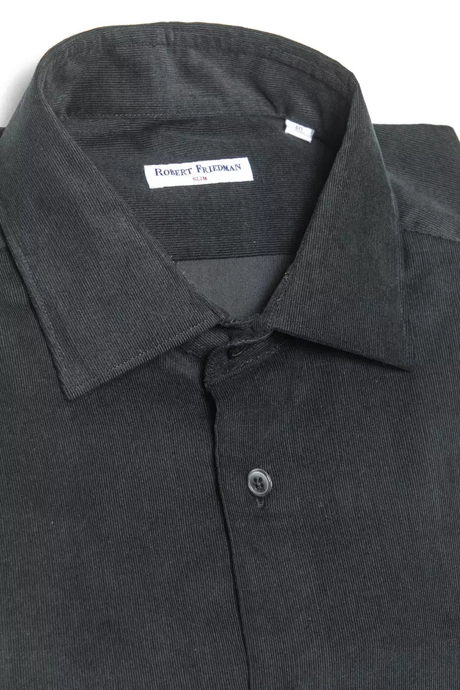 Camisa elegante de algodón negra con cuello entallado de Robert Friedman