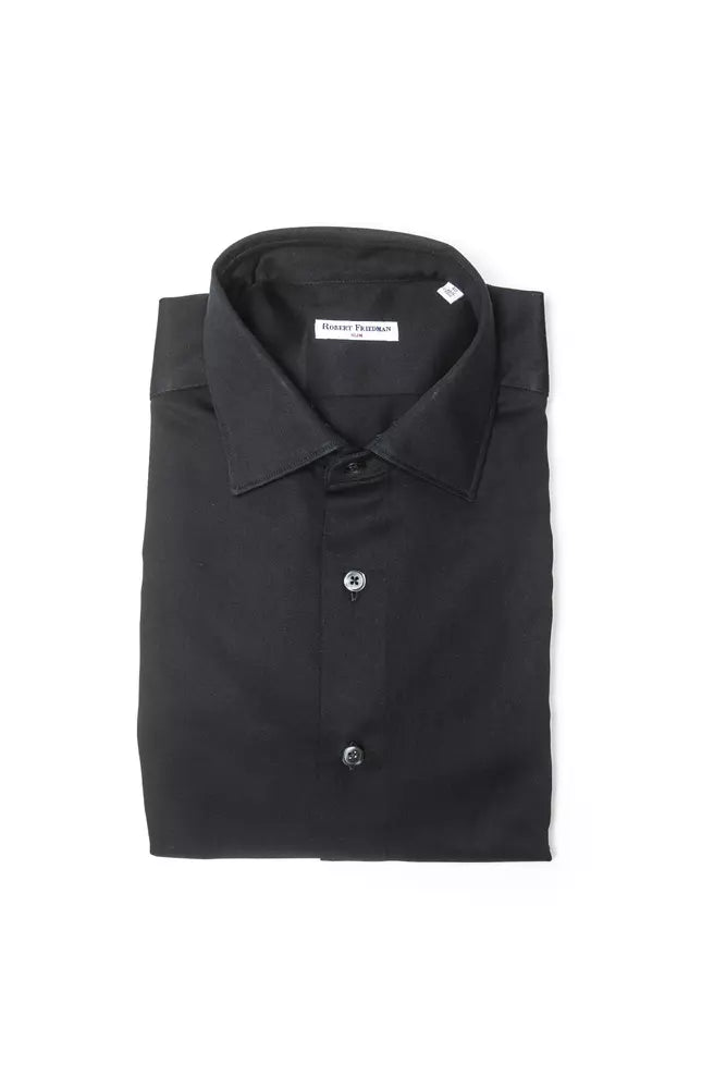 Chemise élégante à col slim en coton noir Robert Friedman