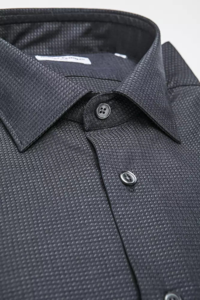 Camisa elegante de cuello estrecho en mezcla de algodón negra de Robert Friedman