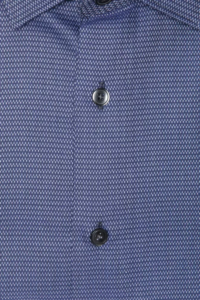 Camisa elegante de algodón azul con cuello entallado de Robert Friedman