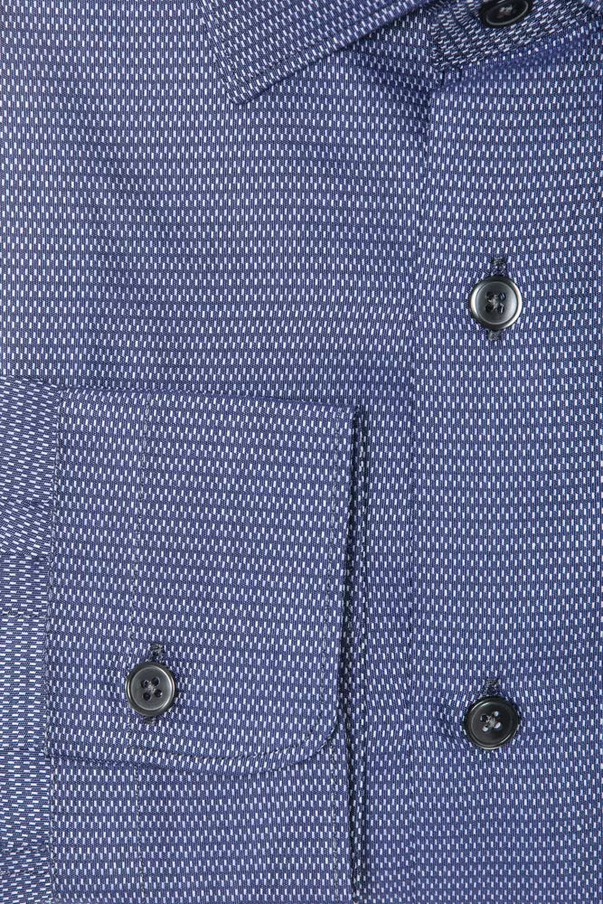 Camisa elegante de algodón azul con cuello entallado de Robert Friedman