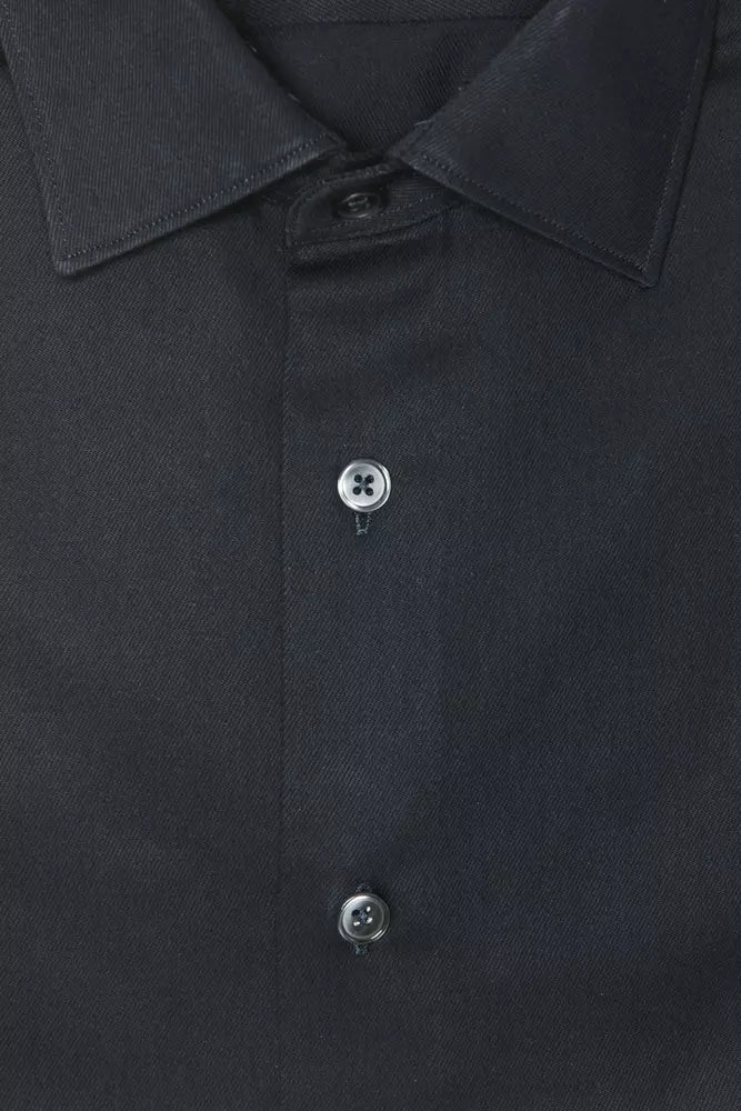 Camisa elegante de algodón negra con cuello entallado de Robert Friedman