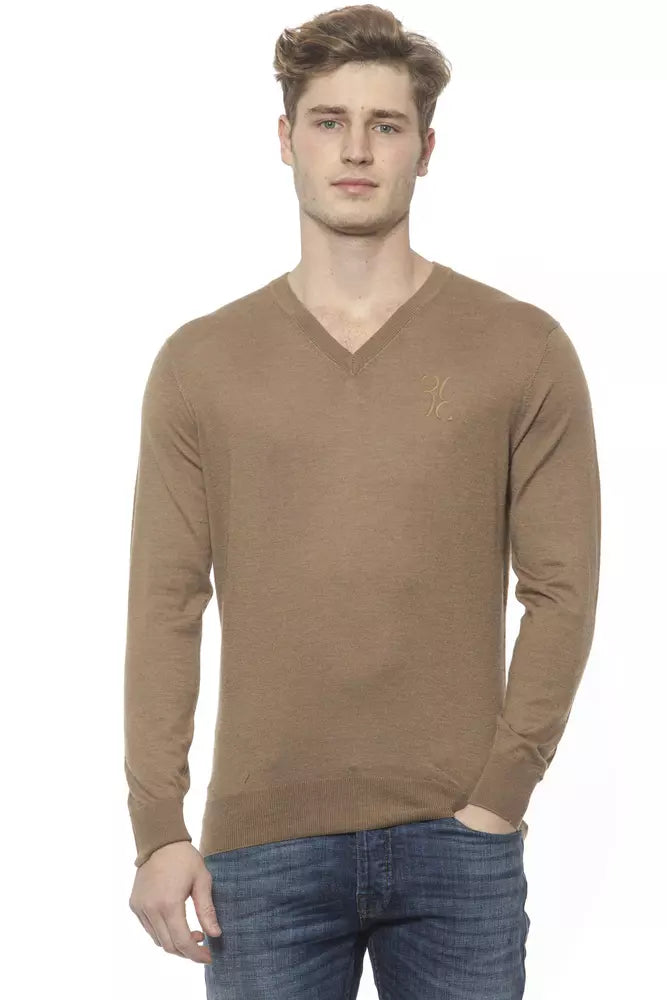 Pull en cachemire beige élégant à col en V pour homme de Billionaire Italian Couture