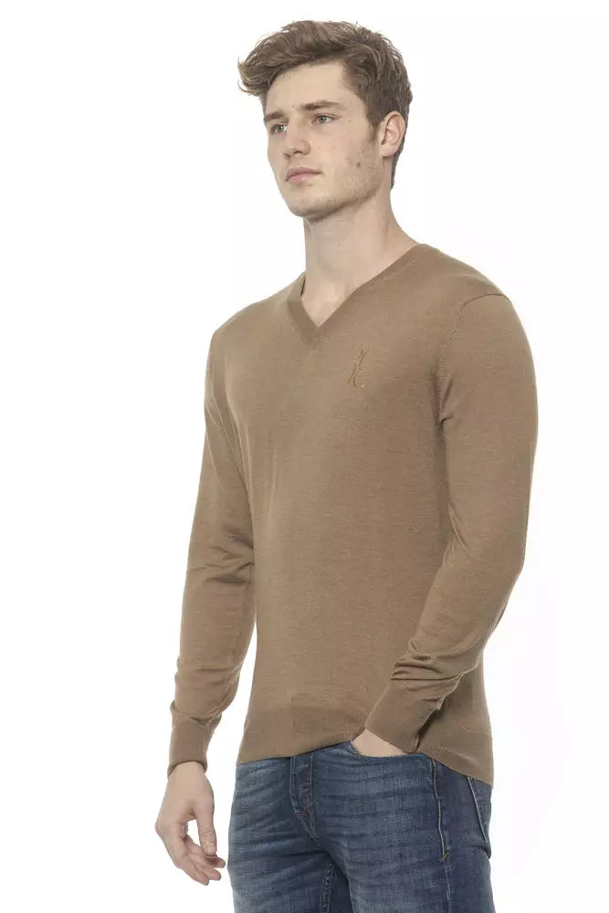 Suéter elegante de cachemira con cuello en V en color beige de Billionaire Italian Couture para hombre