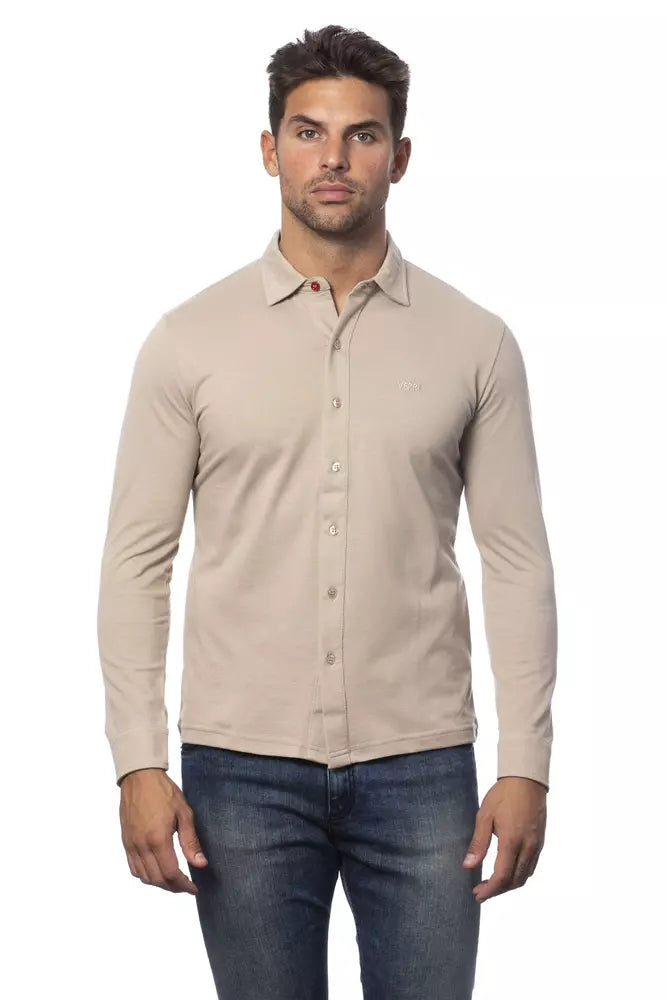 Camisa elegante de algodón de corte regular en color beige de Verri