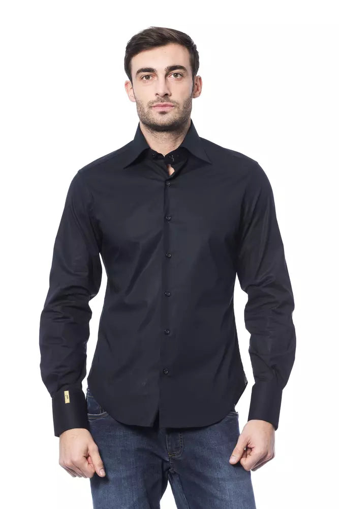 Camisa elegante con monograma azul de Billionaire Italian Couture para hombre