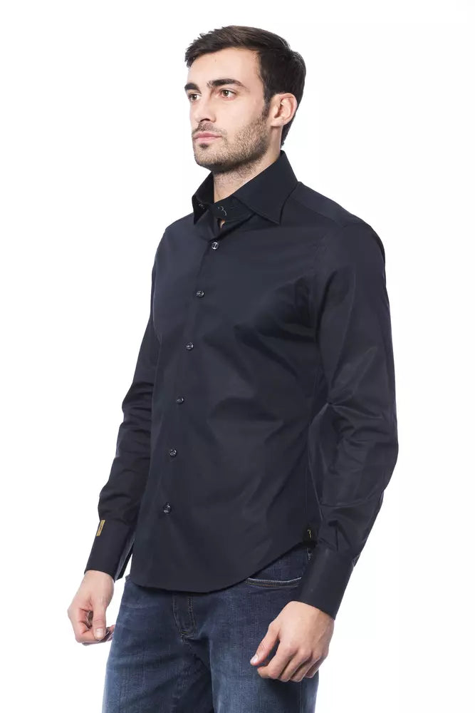 Camisa elegante con monograma azul de Billionaire Italian Couture para hombre