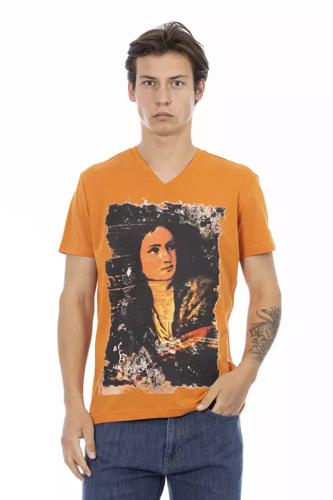 Camiseta Trussardi Action de color naranja vibrante con cuello en V y estampado elegante