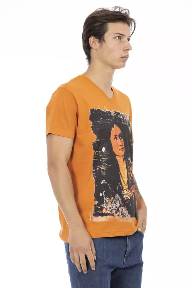 Camiseta Trussardi Action de color naranja vibrante con cuello en V y estampado elegante