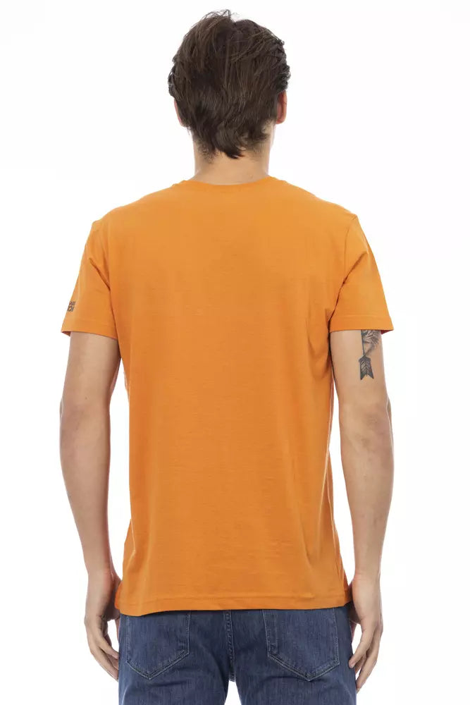 T-shirt à col en V Trussardi Action Orange vif avec imprimé élégant