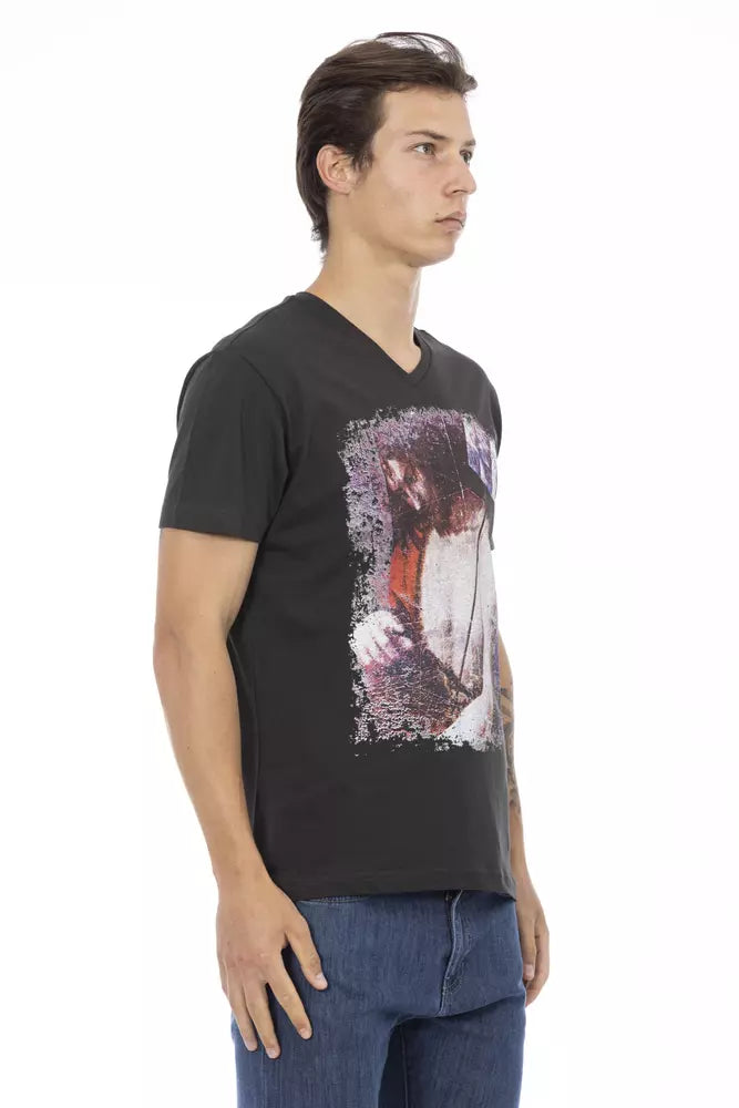 T-shirt Trussardi Action Sleek à col en V avec imprimé sur le devant