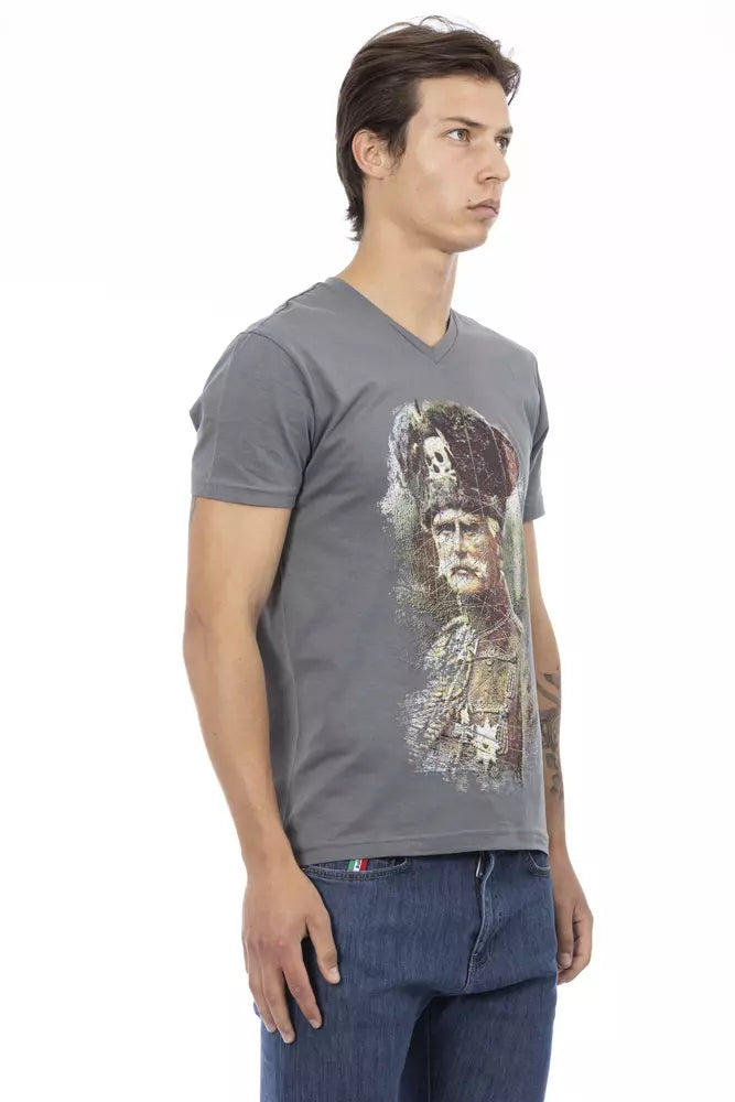 Elegante camiseta con escote en V y diseño estampado en el frente Trussardi Action