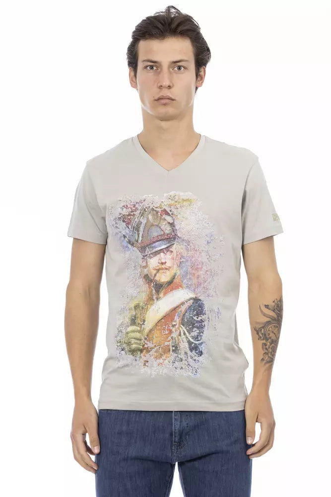 T-shirt élégant à col en V Trussardi Action avec imprimé exclusif sur le devant