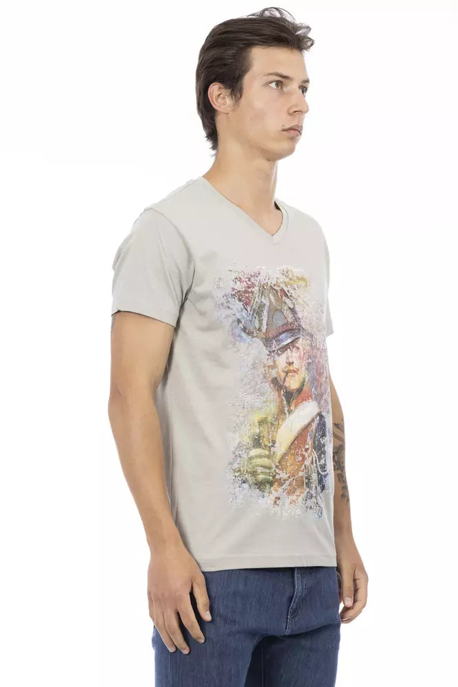 Elegante camiseta con escote en V y estampado exclusivo en el frente Trussardi Action