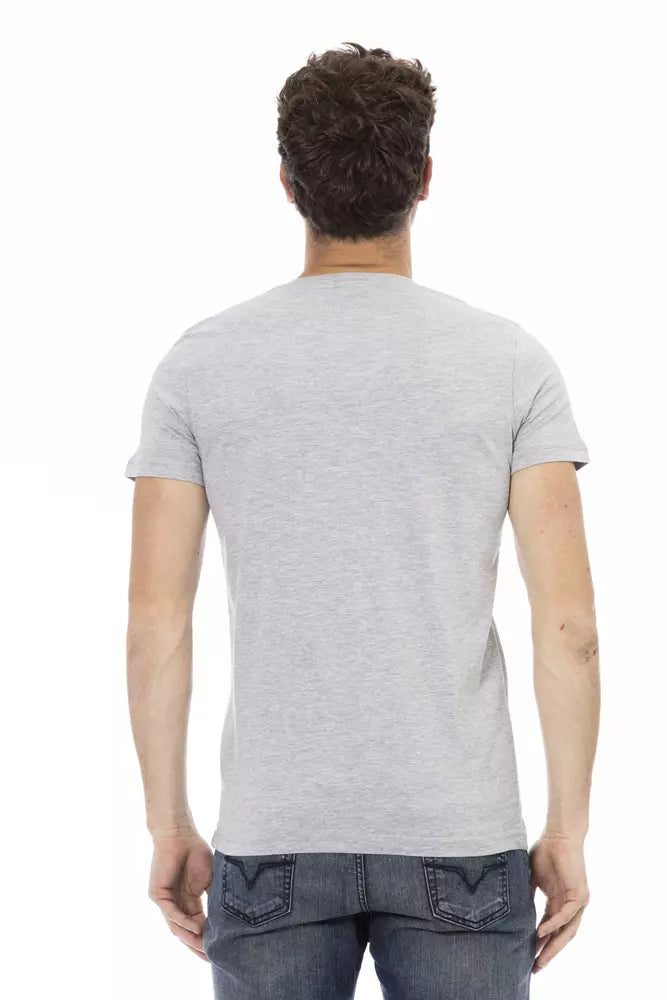 T-shirt à col en V Trussardi Action Chic avec imprimé sur le devant en gris