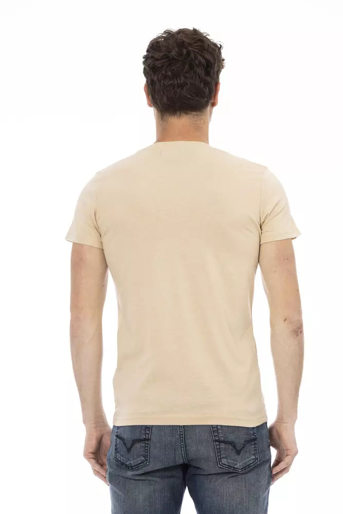 Camiseta Trussardi Action beige con cuello en V y estampado elegante en la parte delantera