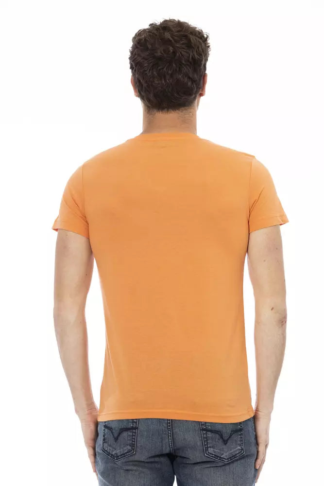 Camiseta naranja con cuello en V y estampado frontal Trussardi Action