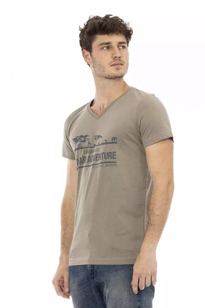 Camiseta elegante con escote en V y estampado elegante en la parte delantera Trussardi Action