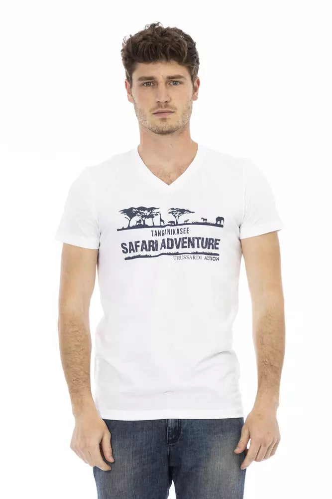 Camiseta Trussardi Action Sophisticated con cuello en V y estampado artístico