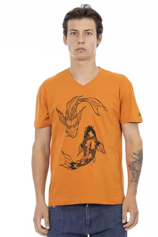 Camiseta Trussardi Action de color naranja vibrante con cuello en V y estampado elegante