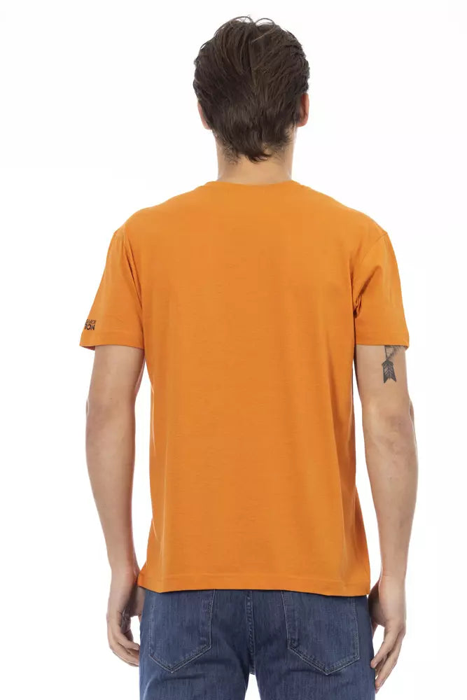 T-shirt à col en V Trussardi Action Vibrant Orange avec imprimé élégant