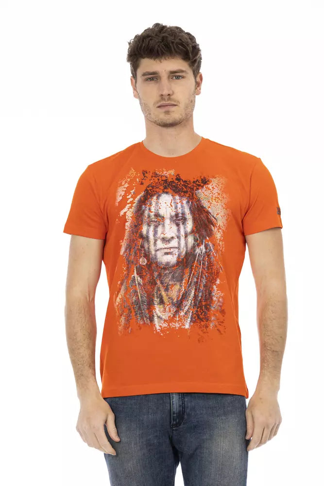 T-shirt Trussardi Action Sleek Orange à manches courtes avec imprimé sur le devant