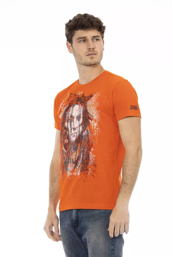 T-shirt Trussardi Action Sleek Orange à manches courtes avec imprimé sur le devant