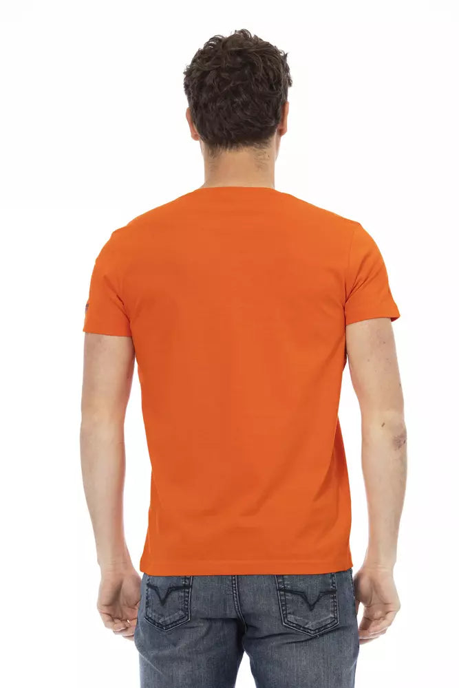 T-shirt Trussardi Action Sleek Orange à manches courtes avec imprimé sur le devant