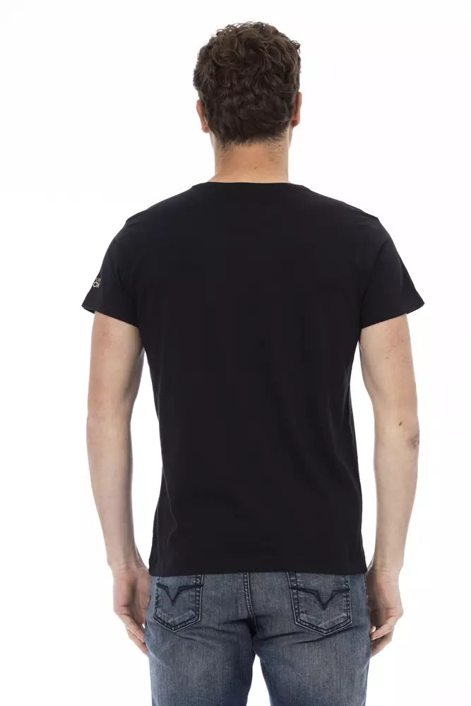 Camiseta Trussardi Action Sleek negra con estampado exclusivo en el frente