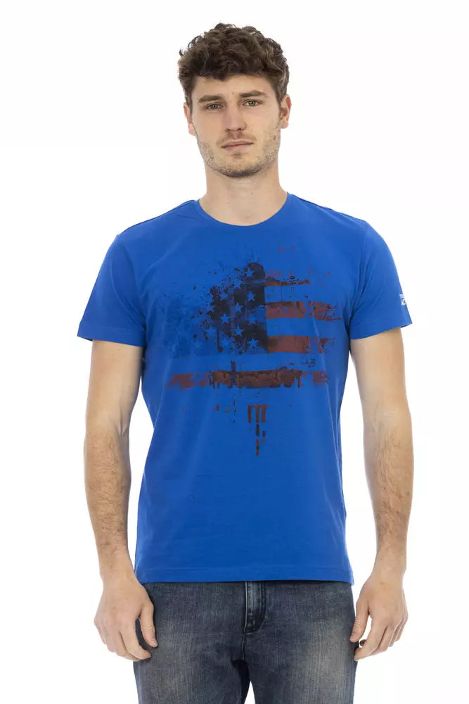 T-shirt bleu élégant à manches courtes avec imprimé sur le devant Trussardi Action