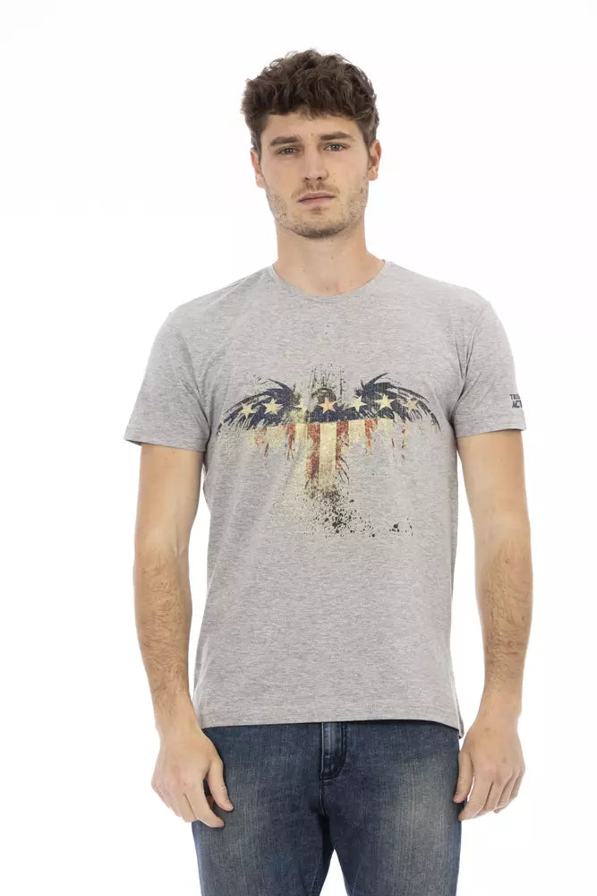 T-shirt gris décontracté Trussardi Action Elevated avec imprimé unique sur le devant