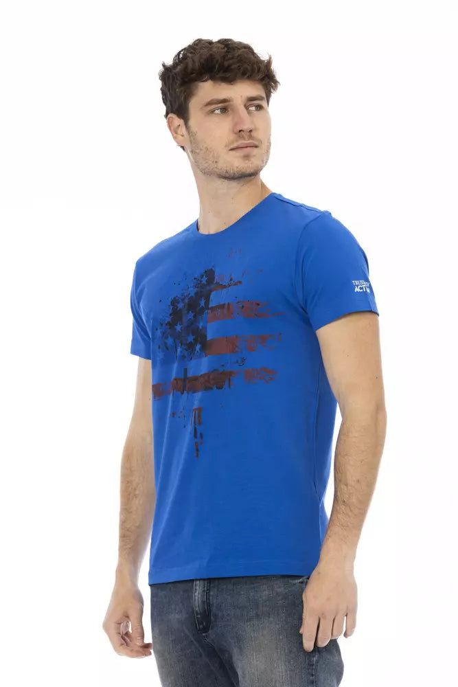 T-shirt bleu élégant à manches courtes avec imprimé sur le devant Trussardi Action