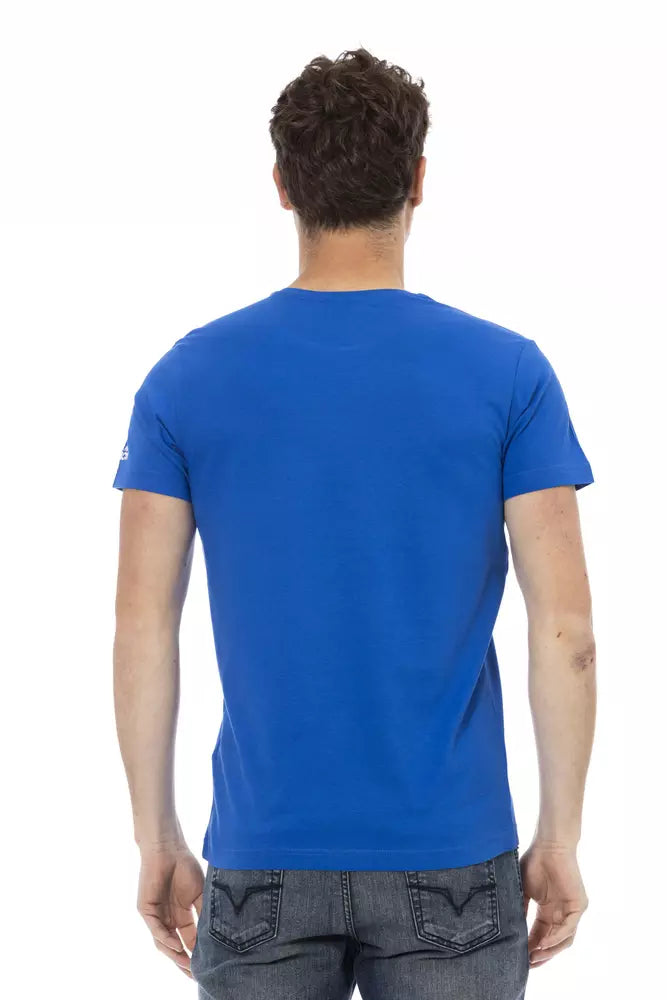 T-shirt bleu élégant à manches courtes avec imprimé sur le devant Trussardi Action